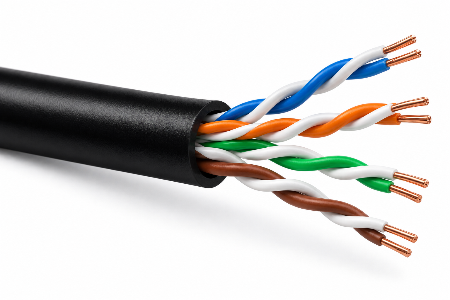 Detalle interior de cable UTP con pares trenzados